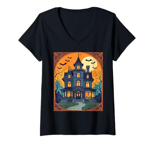 Damen Geisterhaus - Silent Scream Street T-Shirt mit V-Ausschnitt Damen Geisterhaus - Silent Scream Street T-Shirt mit V-Ausschnitt von Spookiest Gothic Mansions Gifts & Tees by taiche