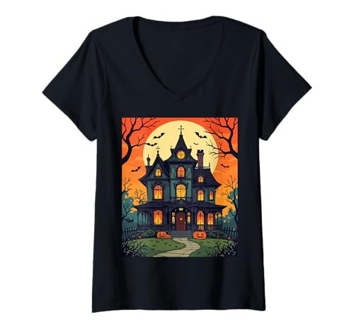 Damen Haunted House - Devils Sackgasse T-Shirt mit V-Ausschnitt Damen Haunted House - Devils Sackgasse T-Shirt mit V-Ausschnitt von Spookiest Gothic Mansions Gifts & Tees by taiche