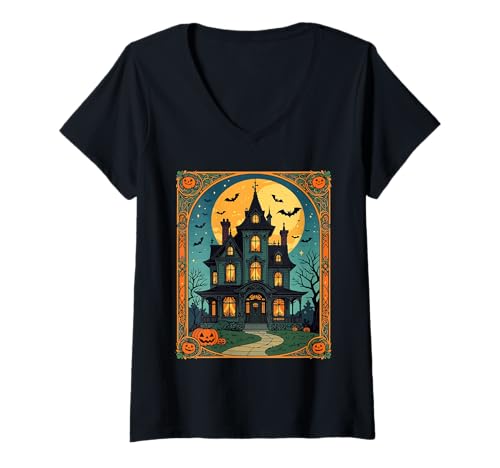 Damen Spukhaus - Gothic Grange T-Shirt mit V-Ausschnitt Damen Spukhaus - Gothic Grange T-Shirt mit V-Ausschnitt von Spookiest Gothic Mansions Gifts & Tees by taiche