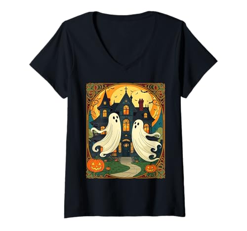 Damen Spukhaus - Phantom Park T-Shirt mit V-Ausschnitt Damen Spukhaus - Phantom Park T-Shirt mit V-Ausschnitt von Spookiest Gothic Mansions Gifts & Tees by taiche