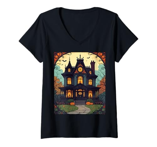 Damen Spukhaus Wolf Lane T-Shirt mit V-Ausschnitt Damen Spukhaus Wolf Lane T-Shirt mit V-Ausschnitt von Spookiest Gothic Mansions Gifts & Tees by taiche