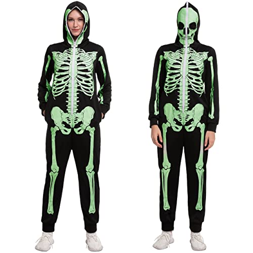 Spooktacular Creations Erwachsene Damen Herren Skeleton Glow in The Dark Einteiler Pyjama-Overall für Halloween-Kostüm, Süßes oder Saures, Themenparty-XL von Spooktacular Creations
