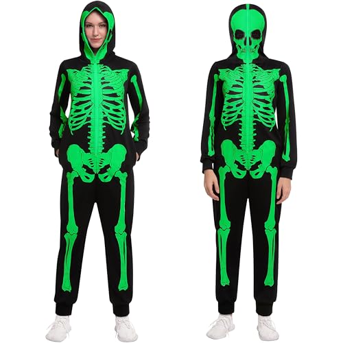 Spooktacular Creations Erwachsene Damen Herren Skeleton Glow in the Dark Einteiler Pyjama-Overall für Halloween-Kostüm, Süßes oder Saures, Themenparty-XXL von Spooktacular Creations