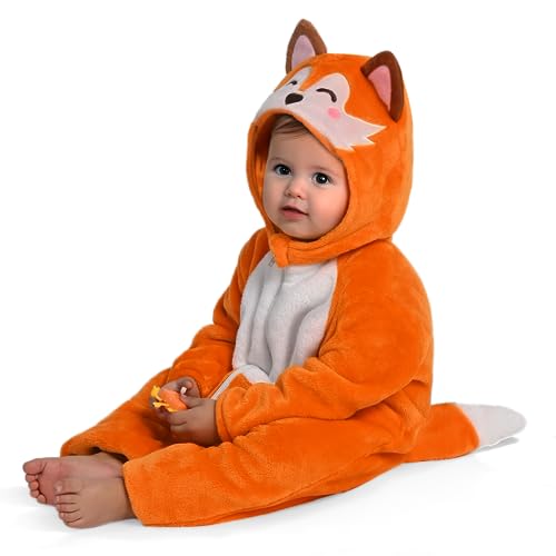 Spooktacular Creations Unisex-Baby-Fuchs-Einteiler, Tierkostüm, einteiliger Pyjama, Strampler mit Kapuze und Kapuze, Halloween-Cosplay-Kostüm von Spooktacular Creations