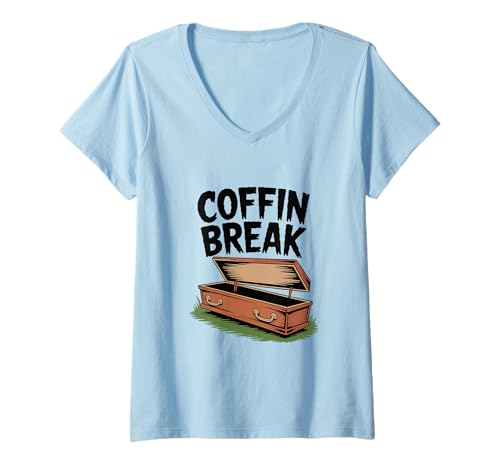 Damen Sarg Break Lustiger Halloween-Humor für gruselige Jahreszeit T-Shirt mit V-Ausschnitt von Spooktacular Halloween Apparel