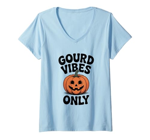 Damen Gourd Vibes Only Süßer Kürbis Halloween Spaß T-Shirt mit V-Ausschnitt Damen Gourd Vibes Only Süßer Kürbis Halloween Spaß T-Shirt mit V-Ausschnitt von Spooktacular Halloween Merch for Everyone Who