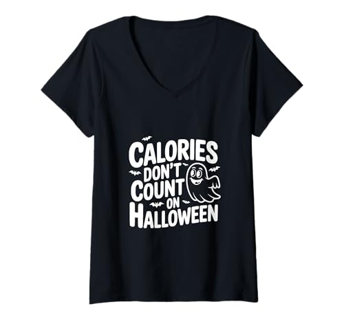 Damen Kalorien Don't Count on Halloween Fun Festive T-Shirt mit V-Ausschnitt von Spooktacular Halloween Merchandise for All Ages