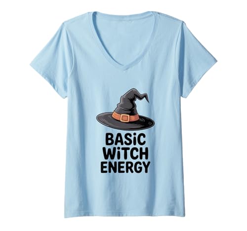 Damen Basic Witch Energy Halloween-Vibes, lustig T-Shirt mit V-Ausschnitt von Spooktacular Witchy Apparel and Co.