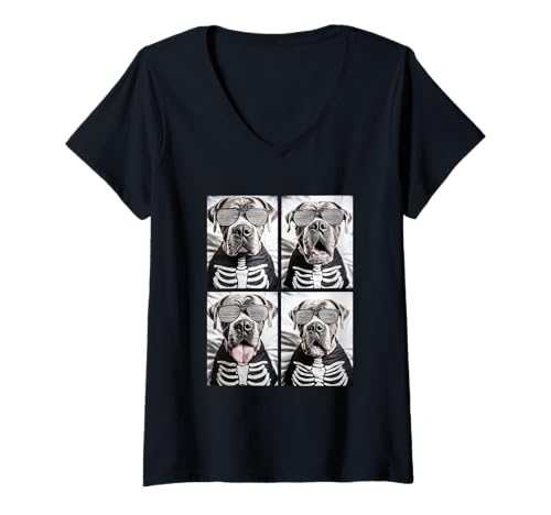 Damen Cane Corso mit Sonnenbrille Skelett Kostüm Lustig Halloween T-Shirt mit V-Ausschnitt Damen Cane Corso mit Sonnenbrille Skelett Kostüm Lustig Halloween T-Shirt mit V-Ausschnitt von Spooky Animals Halloween Clothing