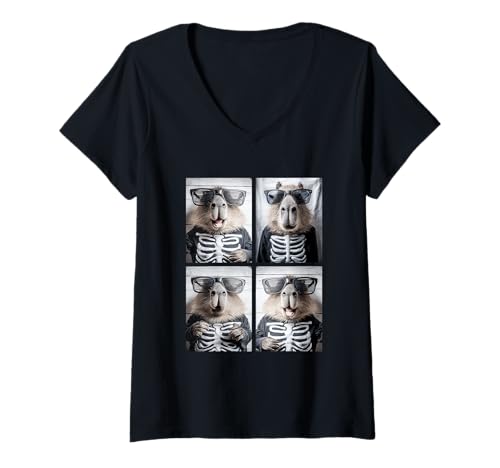 Damen Capybaras mit Sonnenbrille Skelett Kostüm Lustig Halloween T-Shirt mit V-Ausschnitt Damen Capybaras mit Sonnenbrille Skelett Kostüm Lustig Halloween T-Shirt mit V-Ausschnitt von Spooky Animals Halloween Clothing