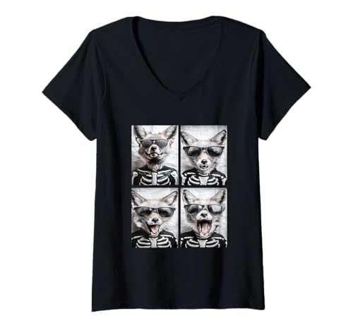 Damen Füchse mit Sonnenbrille Skelett Kostüm Lustig Halloween Fuchs T-Shirt mit V-Ausschnitt Damen Füchse mit Sonnenbrille Skelett Kostüm Lustig Halloween Fuchs T-Shirt mit V-Ausschnitt von Spooky Animals Halloween Clothing