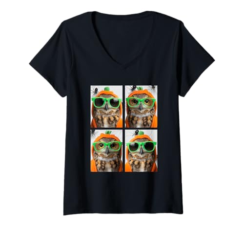 Damen Niedliche Eulen mit Sonnenbrille Kürbis Kostüm Lustig Halloween T-Shirt mit V-Ausschnitt Damen Niedliche Eulen mit Sonnenbrille Kürbis Kostüm Lustig Halloween T-Shirt mit V-Ausschnitt von Spooky Animals Halloween Clothing