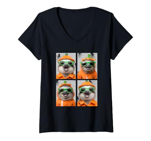 Damen Niedliche Faultiere mit Sonnenbrille Kürbis Kostüm Lustig Halloween T-Shirt mit V-Ausschnitt Damen Niedliche Faultiere mit Sonnenbrille Kürbis Kostüm Lustig Halloween T-Shirt mit V-Ausschnitt von Spooky Animals Halloween Clothing