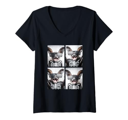 Damen Niedliche Fledermäuse mit Sonnenbrille Skelett Kostüm Lustiges Halloween T-Shirt mit V-Ausschnitt Damen Niedliche Fledermäuse mit Sonnenbrille Skelett Kostüm Lustiges Halloween T-Shirt mit V-Ausschnitt von Spooky Animals Halloween Clothing