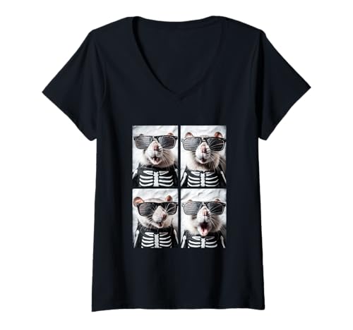 Damen Niedliche Ratten mit Sonnenbrille Skelett Kostüm Lustiges Halloween T-Shirt mit V-Ausschnitt Damen Niedliche Ratten mit Sonnenbrille Skelett Kostüm Lustiges Halloween T-Shirt mit V-Ausschnitt von Spooky Animals Halloween Clothing