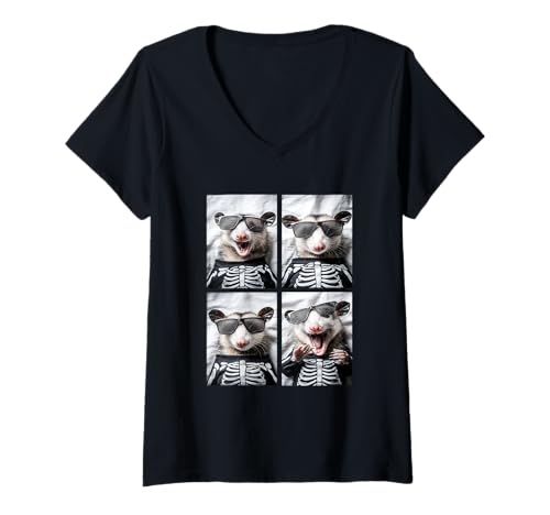 Damen Opossums mit Sonnenbrille Skelett Kostüm Lustig Halloween T-Shirt mit V-Ausschnitt Damen Opossums mit Sonnenbrille Skelett Kostüm Lustig Halloween T-Shirt mit V-Ausschnitt von Spooky Animals Halloween Clothing