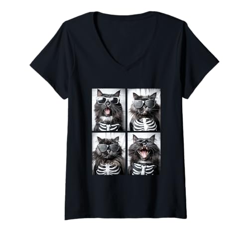 Damen Perserkatze mit Sonnenbrille Skelett Kostüm Lustig Halloween T-Shirt mit V-Ausschnitt Damen Perserkatze mit Sonnenbrille Skelett Kostüm Lustig Halloween T-Shirt mit V-Ausschnitt von Spooky Animals Halloween Clothing