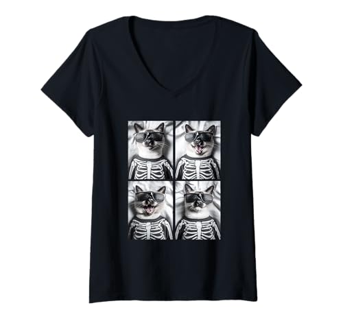 Damen Siamkatze mit Sonnenbrille Skelett Kostüm Lustig Halloween T-Shirt mit V-Ausschnitt Damen Siamkatze mit Sonnenbrille Skelett Kostüm Lustig Halloween T-Shirt mit V-Ausschnitt von Spooky Animals Halloween Clothing