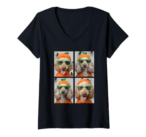 Damen Süßer Pudel mit Sonnenbrille Kürbis Kostüm Lustig Halloween T-Shirt mit V-Ausschnitt Damen Süßer Pudel mit Sonnenbrille Kürbis Kostüm Lustig Halloween T-Shirt mit V-Ausschnitt von Spooky Animals Halloween Clothing