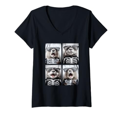 Damen Süßes Biber mit Sonnenbrille Skelett Kostüm Lustig Halloween T-Shirt mit V-Ausschnitt Damen Süßes Biber mit Sonnenbrille Skelett Kostüm Lustig Halloween T-Shirt mit V-Ausschnitt von Spooky Animals Halloween Clothing