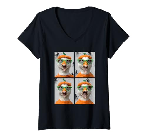 Damen Süßes Gänse mit Sonnenbrille Kürbis Kostüm Halloween Gans T-Shirt mit V-Ausschnitt Damen Süßes Gänse mit Sonnenbrille Kürbis Kostüm Halloween Gans T-Shirt mit V-Ausschnitt von Spooky Animals Halloween Clothing
