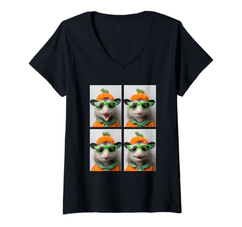 Damen Süßes Opossums mit Sonnenbrille Kürbis Kostüm Halloween T-Shirt mit V-Ausschnitt Damen Süßes Opossums mit Sonnenbrille Kürbis Kostüm Halloween T-Shirt mit V-Ausschnitt von Spooky Animals Halloween Clothing