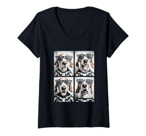 Damen Zeiger mit Sonnenbrille Skelett Kostüm Lustig Halloween Hund T-Shirt mit V-Ausschnitt Damen Zeiger mit Sonnenbrille Skelett Kostüm Lustig Halloween Hund T-Shirt mit V-Ausschnitt von Spooky Animals Halloween Clothing