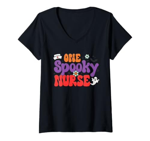 Damen Eine gruselige Krankenschwester im Halloween-Stil T-Shirt mit V-Ausschnitt Damen Eine gruselige Krankenschwester im Halloween-Stil T-Shirt mit V-Ausschnitt von Spooky Apparel Halloween Outfit Co.