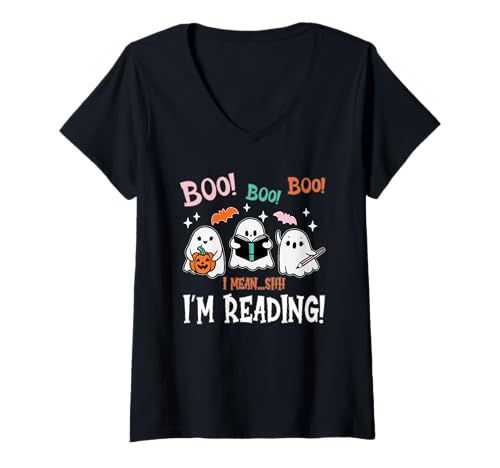 Damen Lustiges Ghosts I'm Reading Design T-Shirt mit V-Ausschnitt Damen Lustiges Ghosts I'm Reading Design T-Shirt mit V-Ausschnitt von Spooky Apparel Halloween Outfit Co.