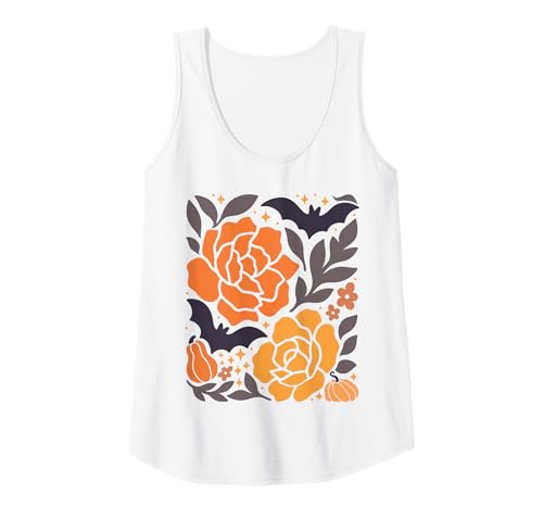 Damen Halloween Floral Kürbis Fledermaus Retro Herbst Grafik Top Tank Top Damen Halloween Floral Kürbis Fledermaus Retro Herbst Grafik Top Tank Top von Spooky Autumn Pumpkins Ghosts Witches Retro Shirts