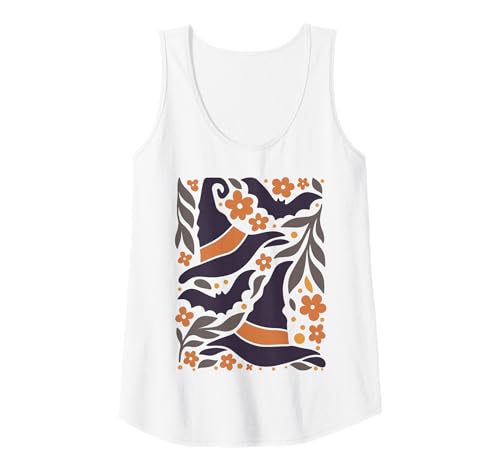 Damen Halloween Hexenhut Retro Blumenmuster Gruseliges Kostüm Tank Top Damen Halloween Hexenhut Retro Blumenmuster Gruseliges Kostüm Tank Top von Spooky Autumn Pumpkins Ghosts Witches Retro Shirts