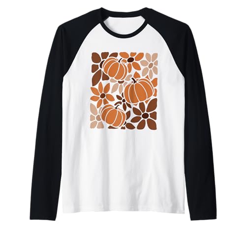 Herbst Kürbisse Herbst Blumen Erntezeit Retro Boho Damen Raglan von Spooky Autumn Pumpkins Ghosts Witches Retro Shirts