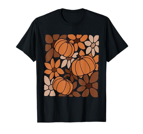 Herbst Kürbisse Herbst Blumen Erntezeit Retro Boho Damen T-Shirt Herbst Kürbisse Herbst Blumen Erntezeit Retro Boho Damen T-Shirt von Spooky Autumn Pumpkins Ghosts Witches Retro Shirts
