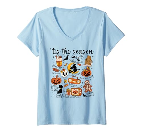 Damen Niedliches gruseliges Hexenkürbis-Herbst-Familien-Halloween-T-Shirt T-Shirt mit V-Ausschnitt Damen Niedliches gruseliges Hexenkürbis-Herbst-Familien-Halloween-T-Shirt T-Shirt mit V-Ausschnitt von Spooky Autumn Season Halloween Family Matching Tee