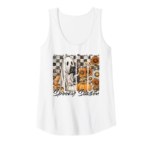 Damen Vintage Ghost Schwarze Katze Kürbis Sonnenblume Herbst Halloween Tank Top Damen Vintage Ghost Schwarze Katze Kürbis Sonnenblume Herbst Halloween Tank Top von Spooky Autumn Season Halloween Family Matching Tee