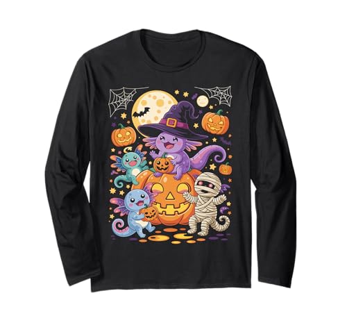 Cute Axolotl Jack O Lantern Halloween Costumes Boys Girls Langarmshirt von Spooky Axolotl Halloween Costume Tee Kids