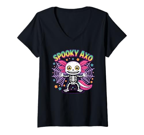 Damen Gruseliges Axolotl Halloween Vibes süßes gruseliges AXO-Kostüm T-Shirt mit V-Ausschnitt Damen Gruseliges Axolotl Halloween Vibes süßes gruseliges AXO-Kostüm T-Shirt mit V-Ausschnitt von Spooky Axolotl Souvenirs and More