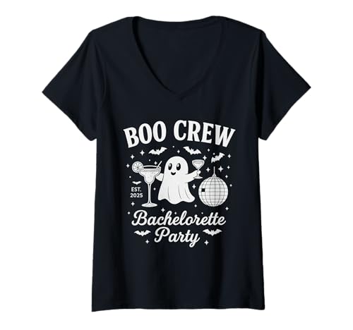 Damen Boo Crew Halloween-Junggesellinnenabschieds-Geisterdisco T-Shirt mit V-Ausschnitt Damen Boo Crew Halloween-Junggesellinnenabschieds-Geisterdisco T-Shirt mit V-Ausschnitt von Spooky Bachelorette Party Crew