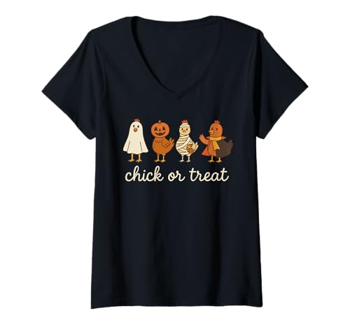 Damen Chick or Treat Lustiges Halloween Huhn Kostüm T-Shirt mit V-Ausschnitt Damen Chick or Treat Lustiges Halloween Huhn Kostüm T-Shirt mit V-Ausschnitt von Spooky Barnyard Co.
