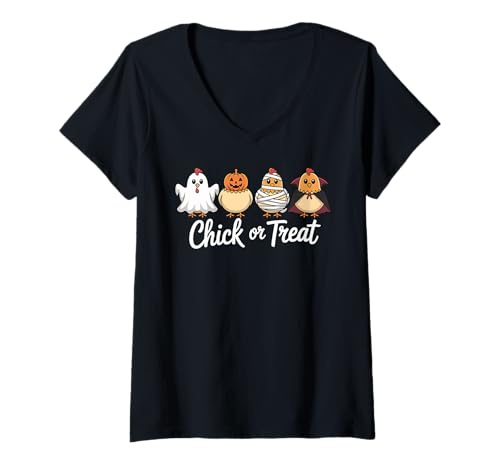 Damen Chick or Treat Lustiges Halloween Huhn Kostüm T-Shirt mit V-Ausschnitt Damen Chick or Treat Lustiges Halloween Huhn Kostüm T-Shirt mit V-Ausschnitt von Spooky Barnyard Co.
