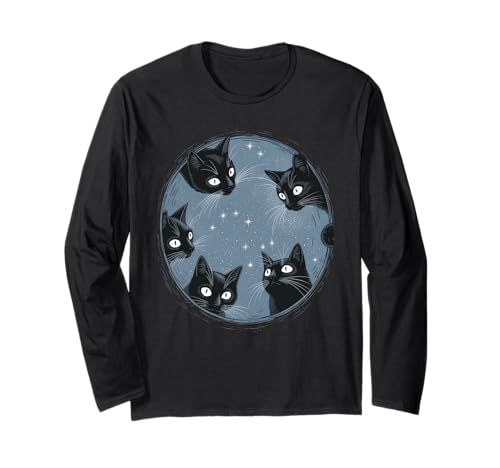 Gruselige Schwarze Katzen Halloween Nacht Kätzchen Frauen Männer Mädchen Langarmshirt von Spooky Black Cats Eerie Cozy Night Cat Lovers