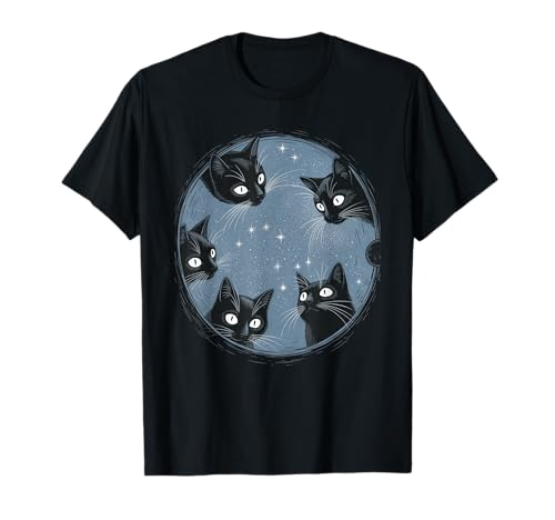 Gruselige Schwarze Katzen Halloween Nacht Kätzchen Frauen Männer Mädchen T-Shirt von Spooky Black Cats Eerie Cozy Night Cat Lovers