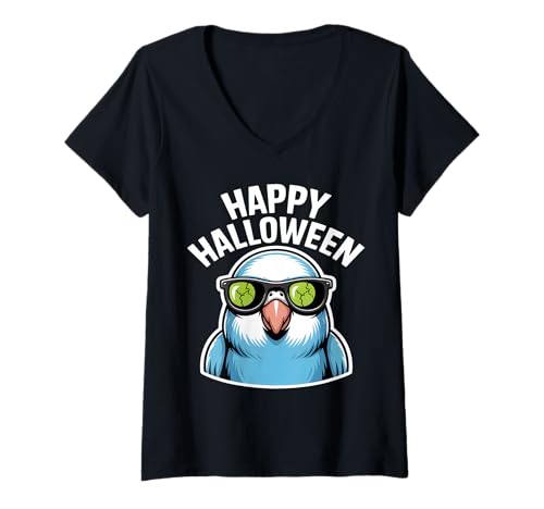Damen Halloween-Sittich T-Shirt mit V-Ausschnitt Damen Halloween-Sittich T-Shirt mit V-Ausschnitt von Spooky Budgie Apparel