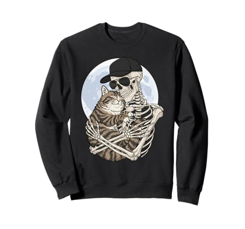 Skelett Umarmung Katze Papa Mama Lustig Niedlich Halloween Mond Schädel Sweatshirt Skelett Umarmung Katze Papa Mama Lustig Niedlich Halloween Mond Schädel Sweatshirt von Spooky Cat Lover Family Apparel