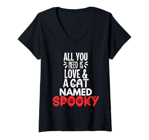 Damen Gruseliges Design mit Katzennamen – All You Need is Love! T-Shirt mit V-Ausschnitt Damen Gruseliges Design mit Katzennamen – All You Need is Love! T-Shirt mit V-Ausschnitt von Spooky Cat Name Gifts