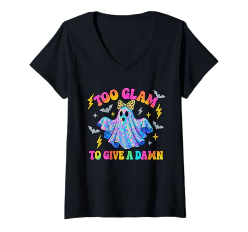 Damen Too Glam Ghost Halloween Kostüm Party Design T-Shirt mit V-Ausschnitt von Spooky Chic Collective