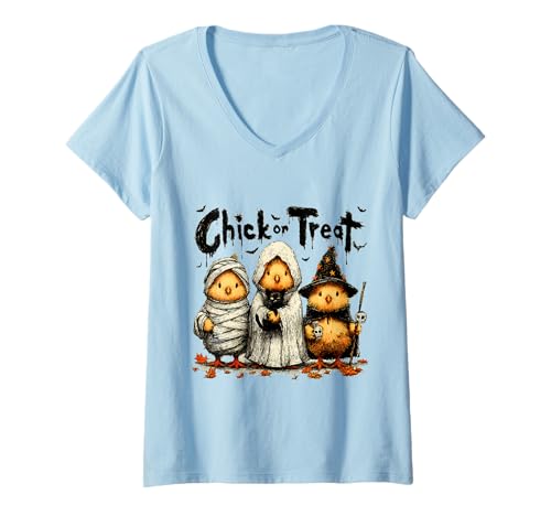 Damen Chick or Treat Süße Halloween Küken T-Shirt mit V-Ausschnitt Damen Chick or Treat Süße Halloween Küken T-Shirt mit V-Ausschnitt von Spooky Chick Halloween