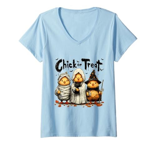 Damen Chick or Treat Süße Halloween Küken T-Shirt mit V-Ausschnitt Damen Chick or Treat Süße Halloween Küken T-Shirt mit V-Ausschnitt von Spooky Chick Halloween