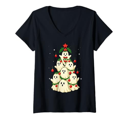 Damen Niedlicher Geister-Weihnachtsbaum, gruselig, Spuk-Weihnachten T-Shirt mit V-Ausschnitt Damen Niedlicher Geister-Weihnachtsbaum, gruselig, Spuk-Weihnachten T-Shirt mit V-Ausschnitt von Spooky Christmas Kawaii Gothic XMAS Ghost Design