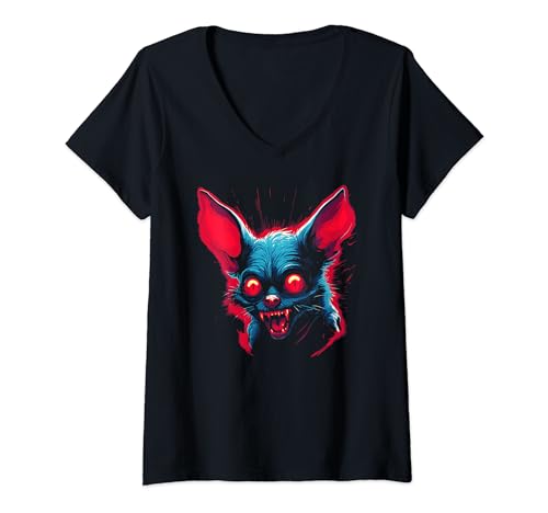 Damen Fledermaus Vampir Fabelwesen Fasching Karneval T-Shirt mit V-Ausschnitt von Spooky Chupacabra Monster Halloween Artwork